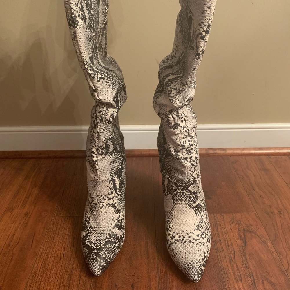 Leather Snake Print Boots - Picture 2 of 7
